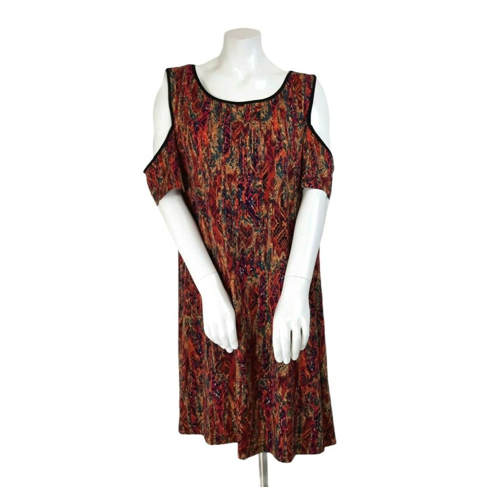 ECI Cold Shoulder Multicolor Aztec A-Line Dress